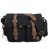Men's Canvas Leather Messenger Bag - Big Satchel Shoulder Briefcase Travel Handbag