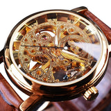 Golden Case Luxusuhr für Herren - Uhr mit Leder- oder Mesh-Armband, transparentes mechanisches Skelett
