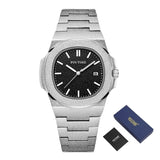 Frosted luxe horloge voor heren - Mode roestvrij stalen quartz horloge met opbergdoos
