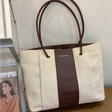 Sac fourre-tout en toile contrastée pour femme - Sac à main en métal avec moraillon sous les bras Shopping Voyage Plage