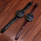 Montre de luxe élégante pour homme - Montre-bracelet à quartz lumineuse avec bracelet en cuir avec calendrier