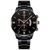 Luxuriöse Business-Uhr für Herren – Datumskalender mit Quarz-Edelstahlband und 3 Hilfszifferblättern