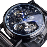 Golden Case Luxusuhr für Herren - Uhr mit Leder- oder Mesh-Armband, transparentes mechanisches Skelett