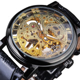 Luxe horloge met gouden kast voor heren - Horloge met leren of mesh bandje Transparant mechanisch skelet