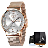 Ultradun luxe horloge voor dames - quartz kalenderklok roestvrij staal waterdicht horloge