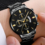 Luxuriöse Business-Uhr für Herren – Datumskalender mit Quarz-Edelstahlband und 3 Hilfszifferblättern