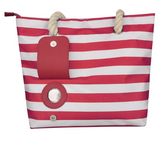 Sac de plage fourre-tout rayé avec compartiment à vin isolé et poches latérales