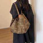 Leopard Pattern Tote Bag for Women - Vintage Canvas Large Capacity Shoulder Handbag