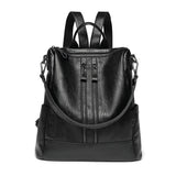 Leather Shoulder Bag - Casual Multifunctional College School Backpack Large Capacity Black