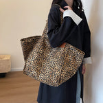 Leopard Pattern Tote Bag for Women - Vintage Canvas Large Capacity Shoulder Handbag