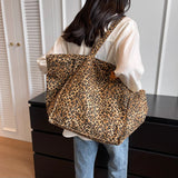 Leopard Pattern Tote Bag for Women - Vintage Canvas Large Capacity Shoulder Handbag