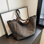 Leopard Pattern Tote Bag for Women - Vintage Canvas Large Capacity Shoulder Handbag