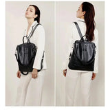 Leather Shoulder Bag - Casual Multifunctional College School Backpack Large Capacity Black