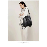 Leather Shoulder Bag - Casual Multifunctional College School Backpack Large Capacity Black