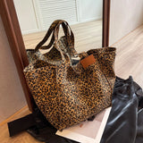 Leopard Pattern Tote Bag for Women - Vintage Canvas Large Capacity Shoulder Handbag