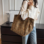 Leopard Pattern Tote Bag for Women - Vintage Canvas Large Capacity Shoulder Handbag