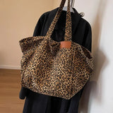 Leopard Pattern Tote Bag for Women - Vintage Canvas Large Capacity Shoulder Handbag