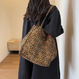 Leopard Pattern Tote Bag for Women - Vintage Canvas Large Capacity Shoulder Handbag