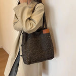 Leopard Pattern Tote Bag for Women - Vintage Canvas Large Capacity Shoulder Handbag