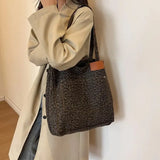 Leopard Pattern Tote Bag for Women - Vintage Canvas Large Capacity Shoulder Handbag