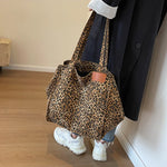 Leopard Pattern Tote Bag for Women - Vintage Canvas Large Capacity Shoulder Handbag