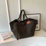 Leopard Pattern Tote Bag for Women - Vintage Canvas Large Capacity Shoulder Handbag