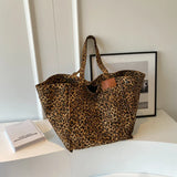 Leopard Pattern Tote Bag for Women - Vintage Canvas Large Capacity Shoulder Handbag