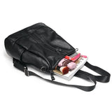 Leather Shoulder Bag - Casual Multifunctional College School Backpack Large Capacity Black