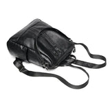 Leather Shoulder Bag - Casual Multifunctional College School Backpack Large Capacity Black