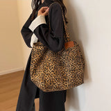 Leopard Pattern Tote Bag for Women - Vintage Canvas Large Capacity Shoulder Handbag