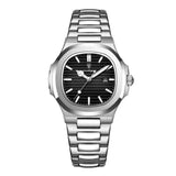 Luxuriöse quadratische Quarzuhr - Edelstahl, leuchtend, 3 ATM wasserdicht, Herren Damen Unisex