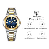 Luxuriöse quadratische Quarzuhr - Edelstahl, leuchtend, 3 ATM wasserdicht, Herren Damen Unisex