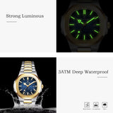 Luxuriöse quadratische Quarzuhr - Edelstahl, leuchtend, 3 ATM wasserdicht, Herren Damen Unisex
