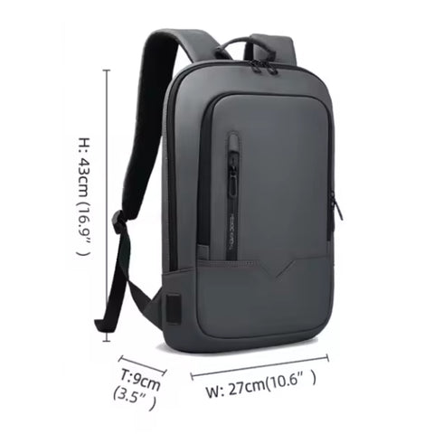 Slim Business Backpack for Men - Built in Charging Ports - 14" Laptop Tablet Bag