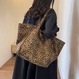 Leopard Pattern Tote Bag for Women - Vintage Canvas Large Capacity Shoulder Handbag