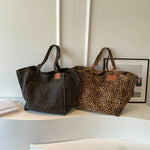 Leopard Pattern Tote Bag for Women - Vintage Canvas Large Capacity Shoulder Handbag