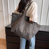 Leopard Pattern Tote Bag for Women - Vintage Canvas Large Capacity Shoulder Handbag