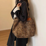 Leopard Pattern Tote Bag for Women - Vintage Canvas Large Capacity Shoulder Handbag