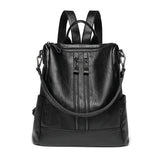 Leather Shoulder Bag - Casual Multifunctional College School Backpack Large Capacity Black