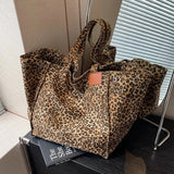 Leopard Pattern Tote Bag for Women - Vintage Canvas Large Capacity Shoulder Handbag