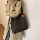 Leopard Pattern Tote Bag for Women - Vintage Canvas Large Capacity Shoulder Handbag