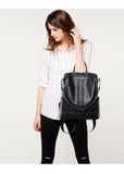 Leather Shoulder Bag - Casual Multifunctional College School Backpack Large Capacity Black