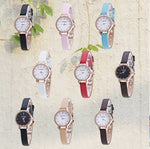 Montre vintage à petit cadran pour femme - Bracelet en cuir - Montre-bracelet à quartz