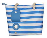 Striped Tote Beach Bag with Insulated Wine Compartment and Side Pockets