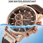 Montre de Luxe pour Homme avec Bracelet en Cuir - Montre-Bracelet Chronographe de Sport à Quartz