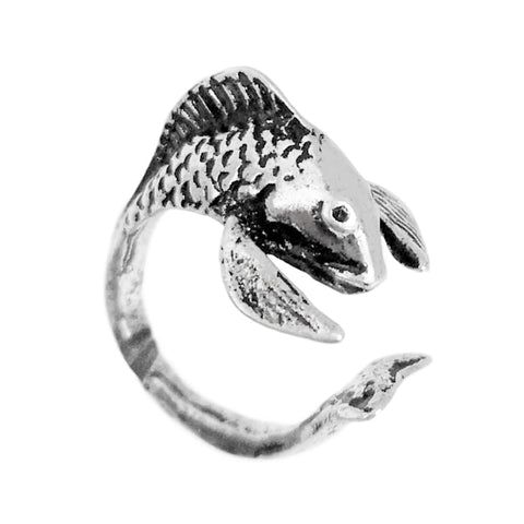 Vintage Silber Fisch Ring - einfacher Charme niedliches Design Schmuck Tier Ringe Eisenlegierung