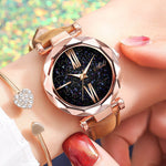 Minimalist Starry Sky Watch for Women - Fashionable Casual Leather Strap Belt Quartz