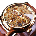 Golden Case Luxury Watch for Men - Leather or Mesh Strap Watch Transparent Mechanical Skeleton