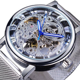 Montre de Luxe Boitier Doré pour Homme - Montre Bracelet Cuir ou Maille Squelette Mécanique Transparent