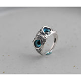 Vintage Silver Blue Owl Ring - Simple Charm Cute Design Jewelry Animal Rings Zinc Alloy